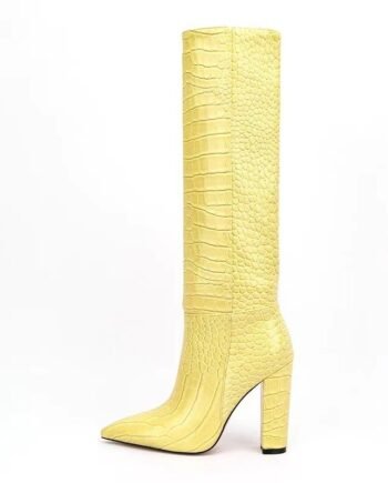 High Leg Boot Chunky Heel European And American Crocodile Pattern
