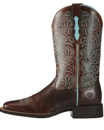 Round Toe Winter Flower Side Zipper Women's Chunky Heel Korean Style Brown Totem Mid-calf Fashion Boots