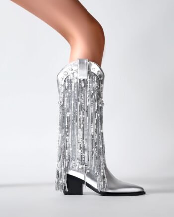 Sequin Tassel Pointed Sleeve High Leg Boot