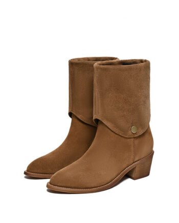 Matte Cowhide Western Denim Pointed-toe Short Tube Boots Fashion Boots Pile Style Boots All-matching