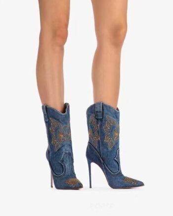 Women's Fashion Western Denim Style High-heel Boots