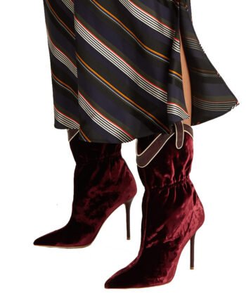 Wine Red Velvet Pointed Toe High Heel Short Ankle