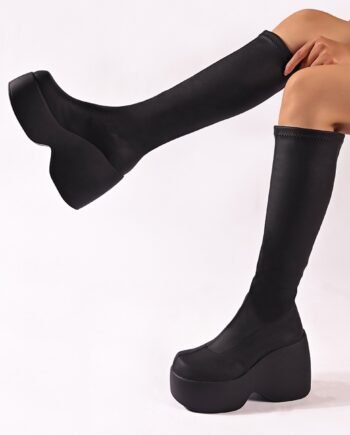 European And American Women's High-heeled Elastic Leather Boots