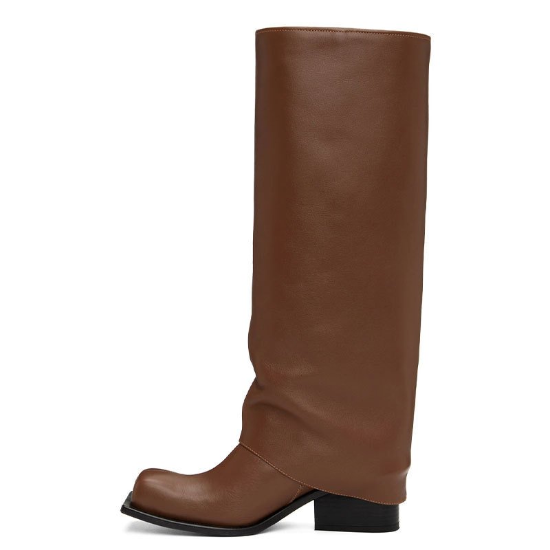 Large Apron Boots Thick Square Round Head Long Canister Boots