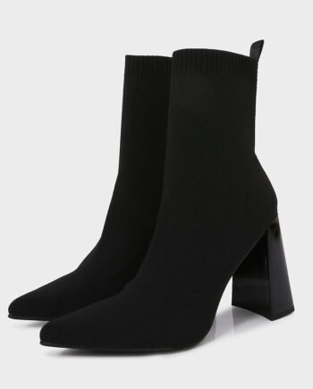 Brown Yellow Geometric High Heel Chunky Heel Retro Ankle Boots Elastic Socks Boots Women