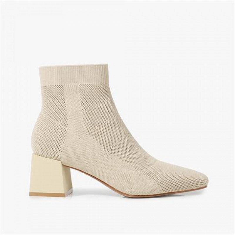 All-match Stretch Knitted High Heel Solid Color Chunky Heel Square Toe Booties Women
