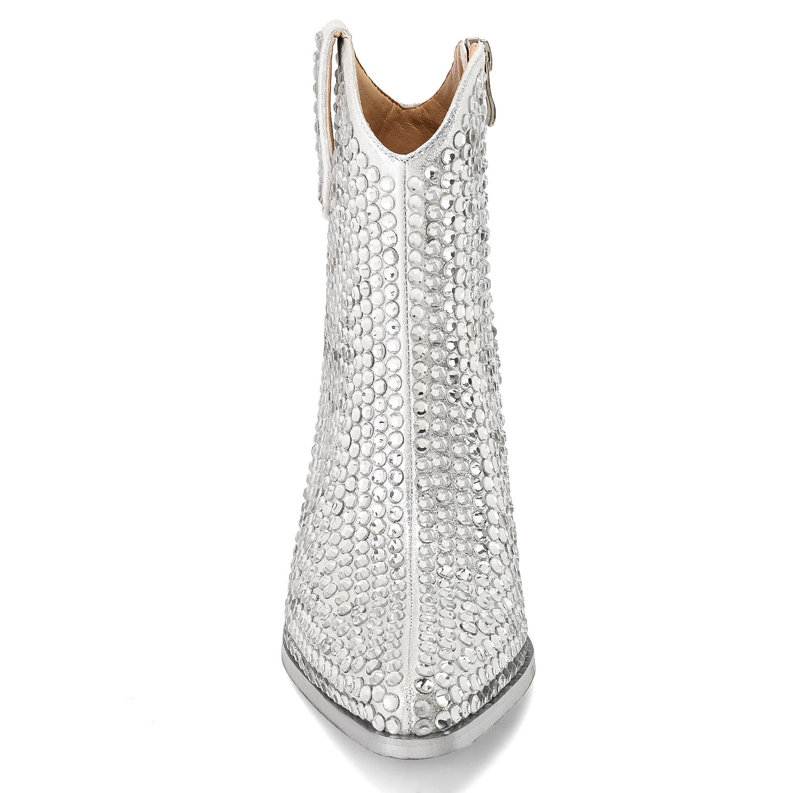 New Pointed High Heel Chunky Heel Rhinestone Side Zipper Fashion Short Boots